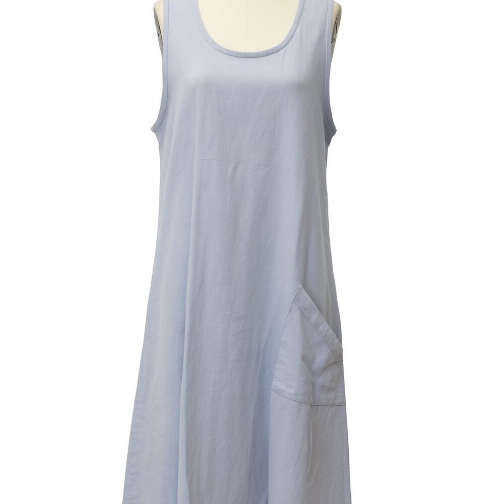 Light Blue Sleeveless A-Line Tank Dress with Pockets - XL